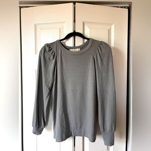 Loft grey long sleeve blouse ruched sleeves like new medium petite